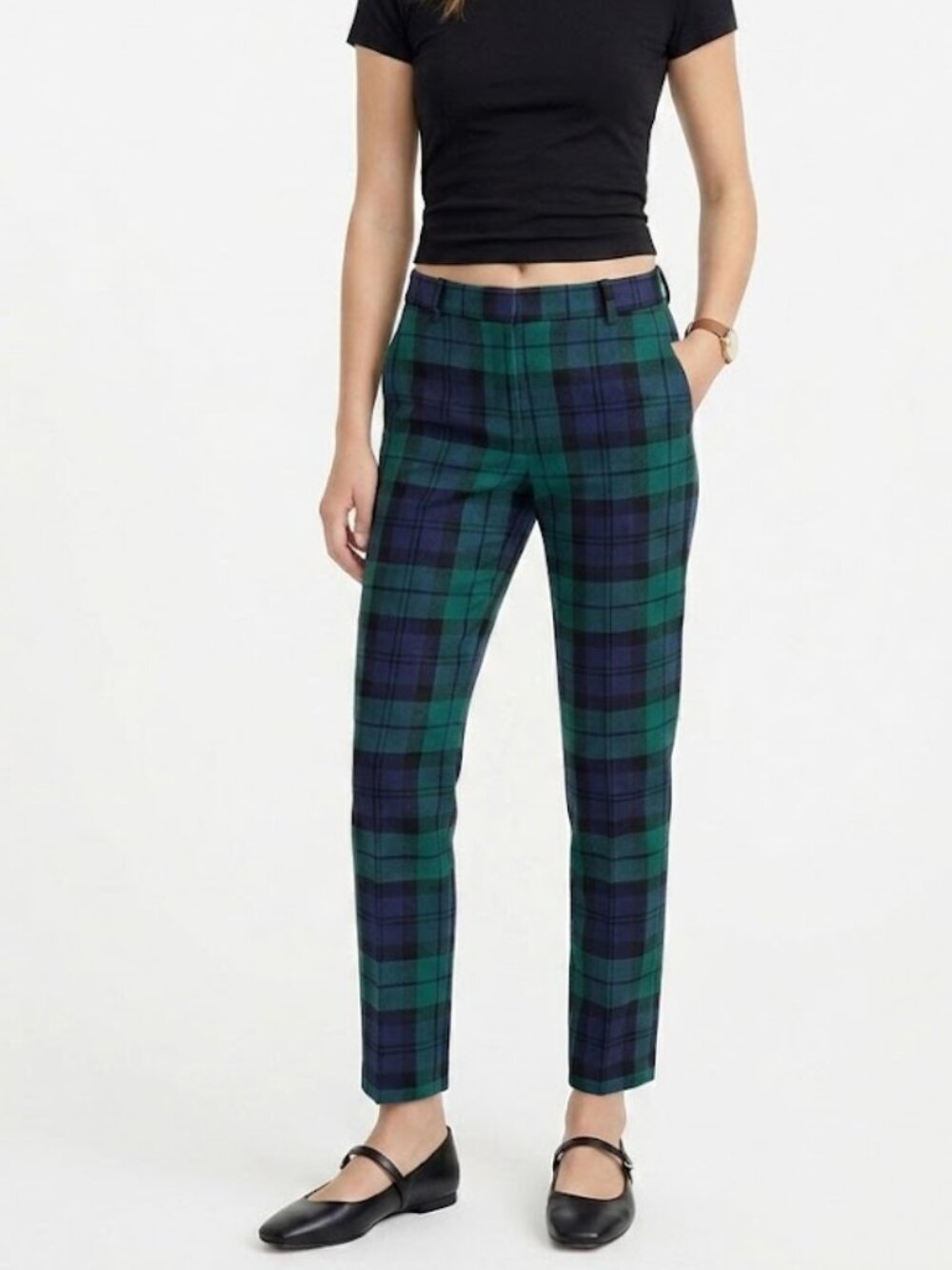 J.Crew Factory Ruby Trousers Black Watch Plaid Straight Leg Pants Size 6